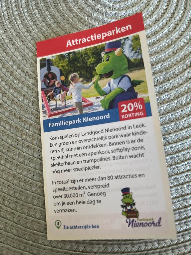20% korting entree familiepark Nienoord, Tickets en Kaartjes, Drie personen of meer, Kortingskaart