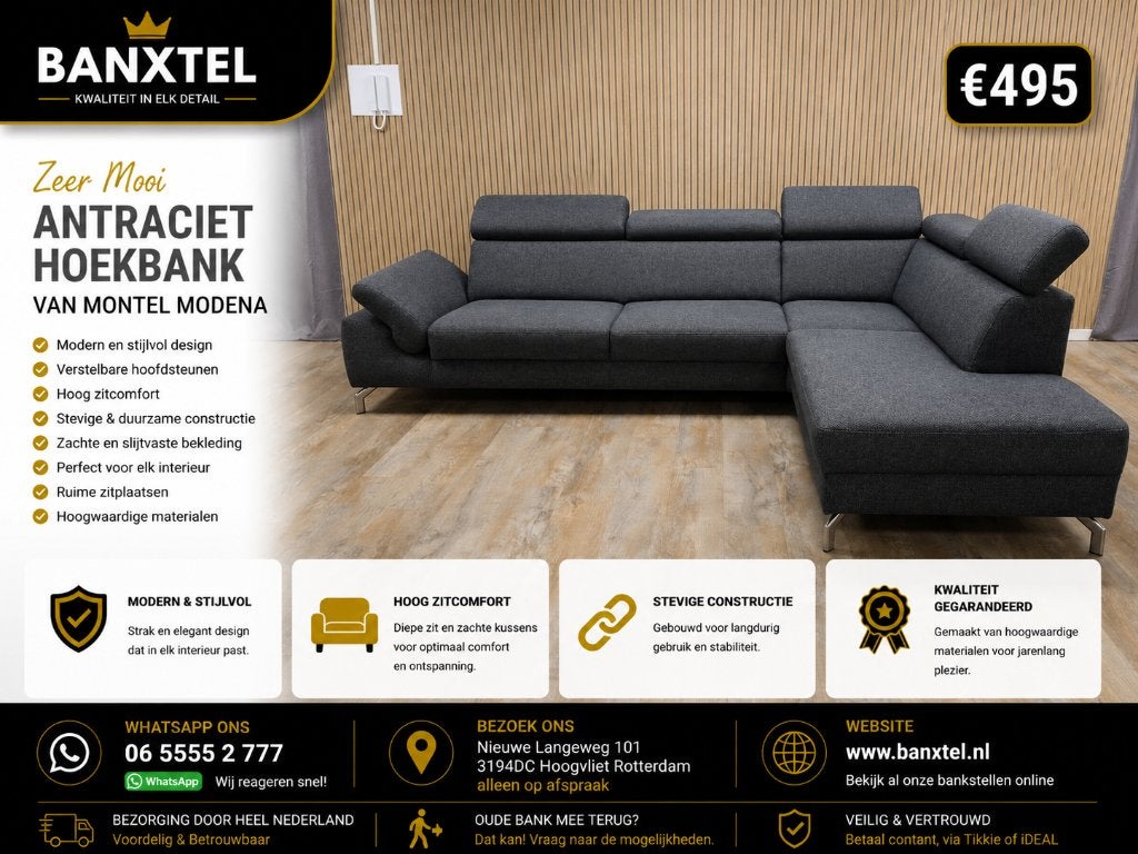 Zeer Mooie Antraciet Hoekbank van MONTEL MODENA