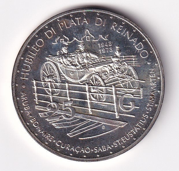 Nederlandse Antillen 25 Gulden 1973 Prachtig met Patina, Postzegels en Munten, Munten | Nederland, Koningin Juliana, Verzenden