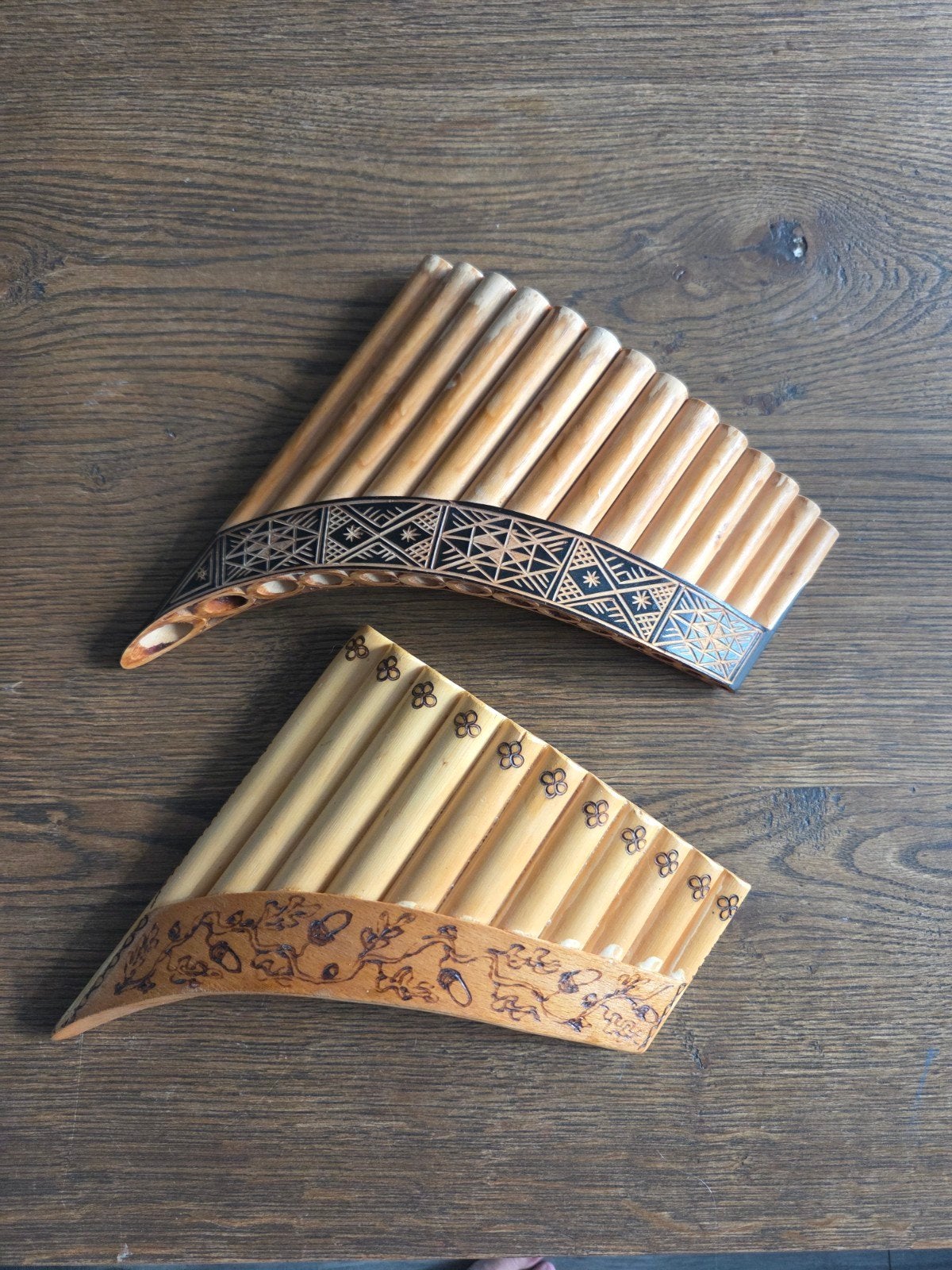 Set van 2 Panfluiten - Decoratief met Onbekende Werking, Muziek en Instrumenten, Ophalen of Verzenden, Gebruikt, Houtblazer