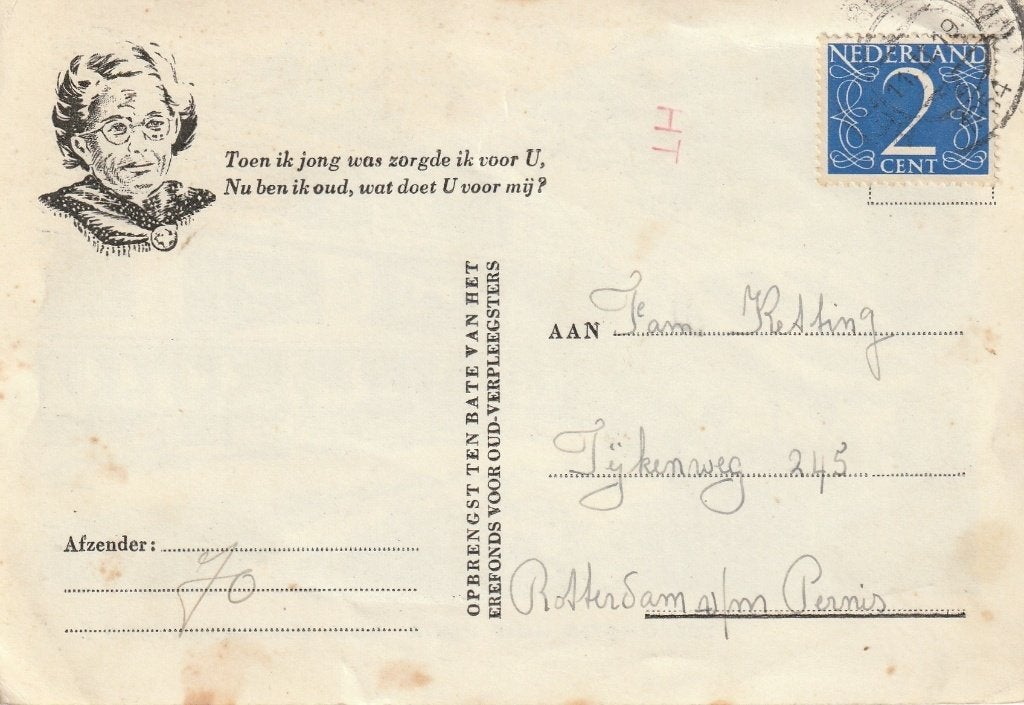 TOEKOMSTIG HUIS OUD VERPLEEGSTERS UIT 1954 MOOIE KAART KO275, Verzamelen, Ophalen of Verzenden, 1940 tot 1960, Gelopen, Overige thema's