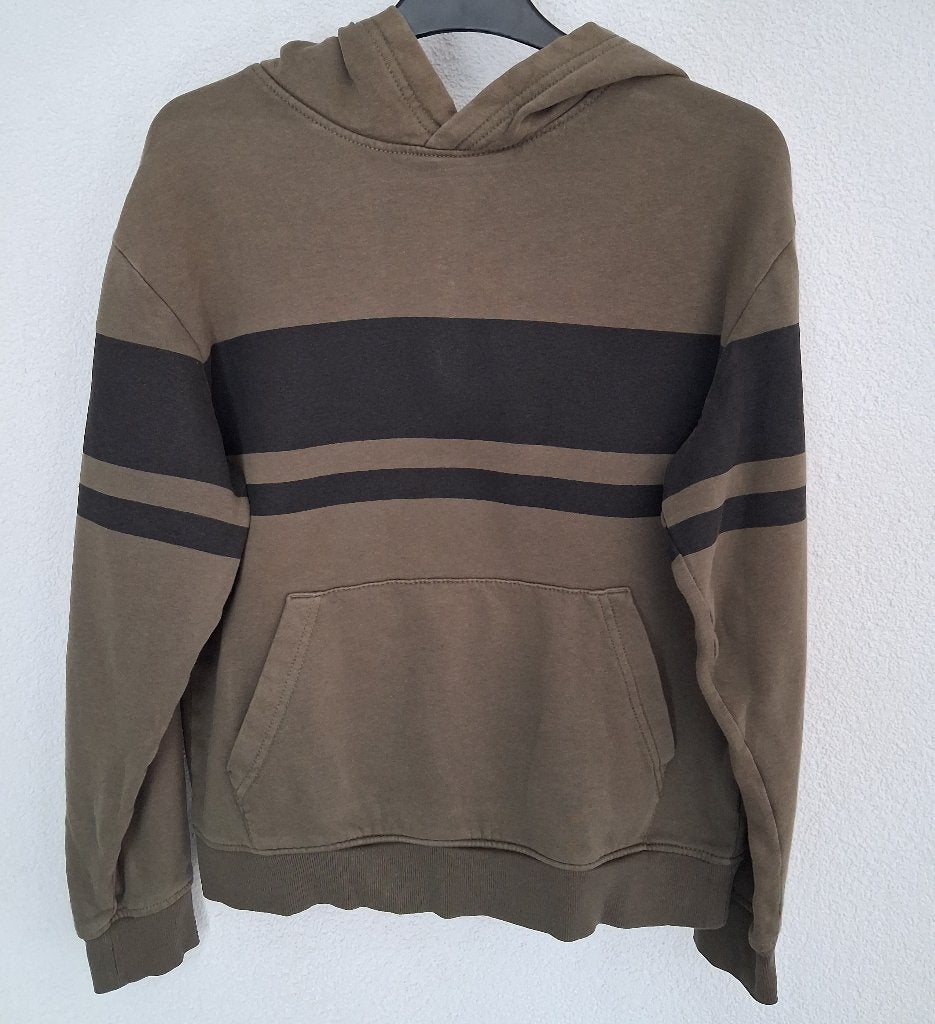 H&M Hoodie Olijfgroen met Streep | Maat 170, Trui of Vest, H&M, Ophalen of Verzenden, Zo goed als nieuw