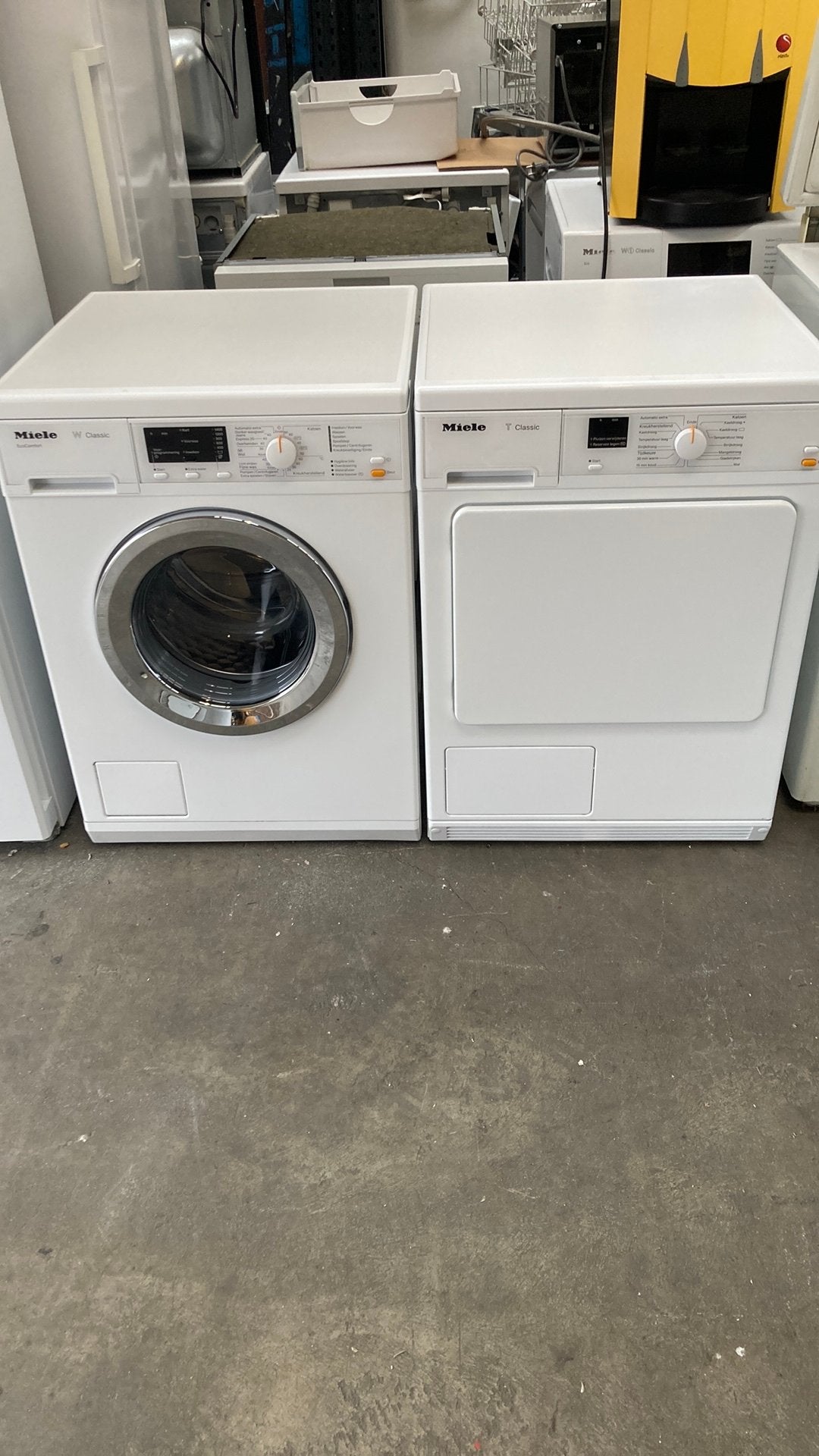 Setje Miele W classic 7 kilo 1400 toeren, Ophalen, Zo goed als nieuw, 85 tot 90 cm, 1200 tot 1600 toeren