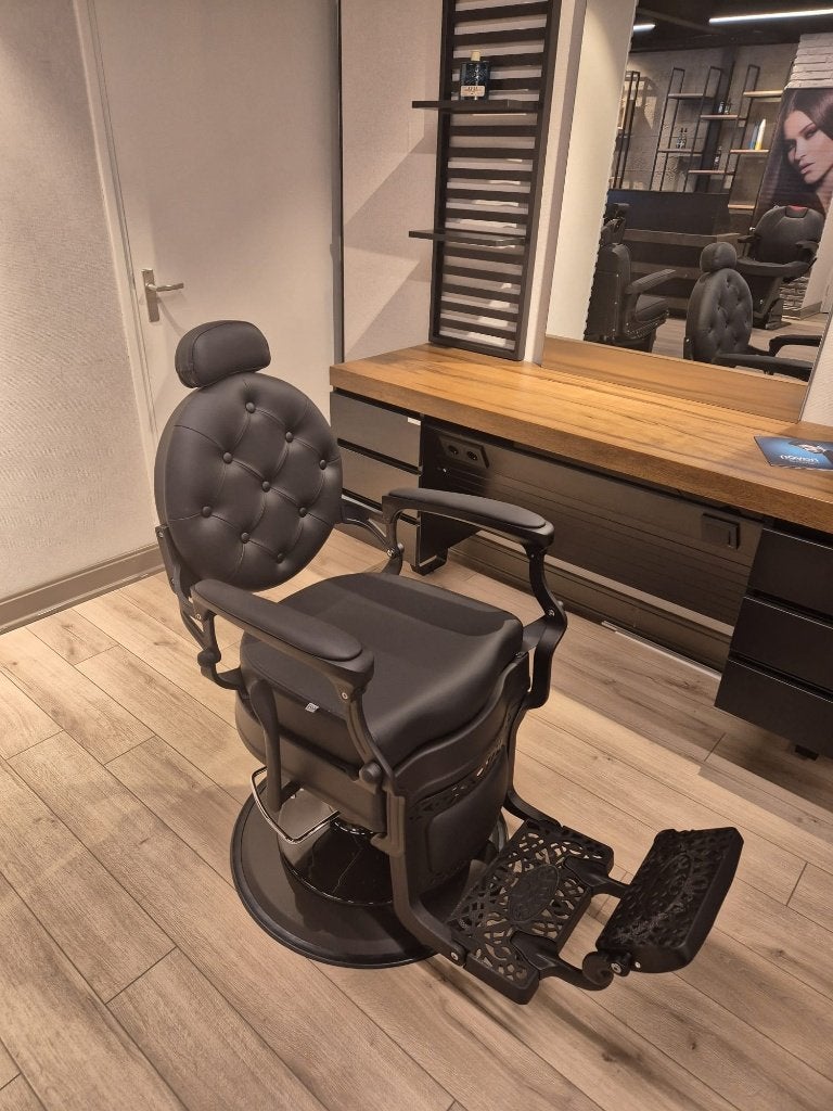 Barbierstoel Retro All Black matt barbershop stoel barbier, Overige materialen, Zwart, Nieuw, Ophalen of Verzenden