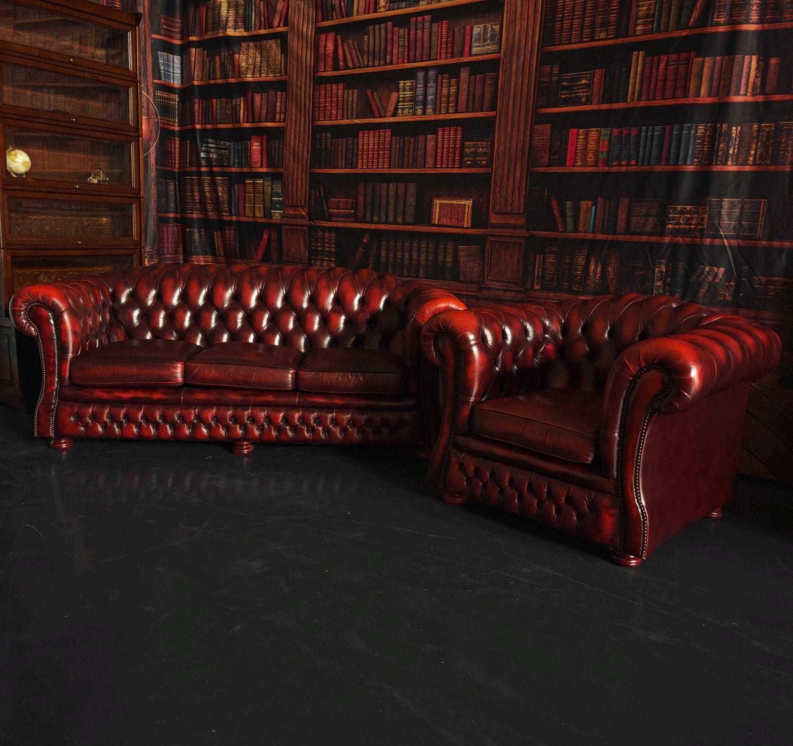 Springvale Blenheim Chesterfield Bank+Fauteuil Gevlamd Rood, Driepersoons, Ophalen of Verzenden, Zo goed als nieuw, Rechte bank