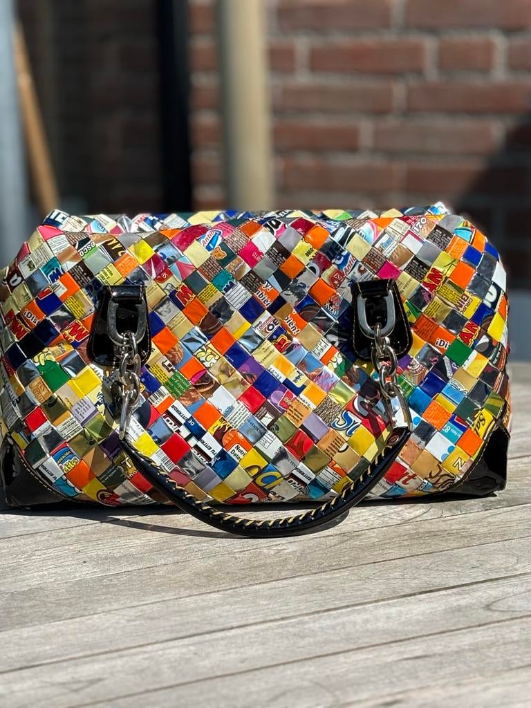 Nahui Ollin /unieke handtas van gerecyclede materialen, Sieraden, Tassen en Uiterlijk, Tassen | Damestassen, Ophalen of Verzenden