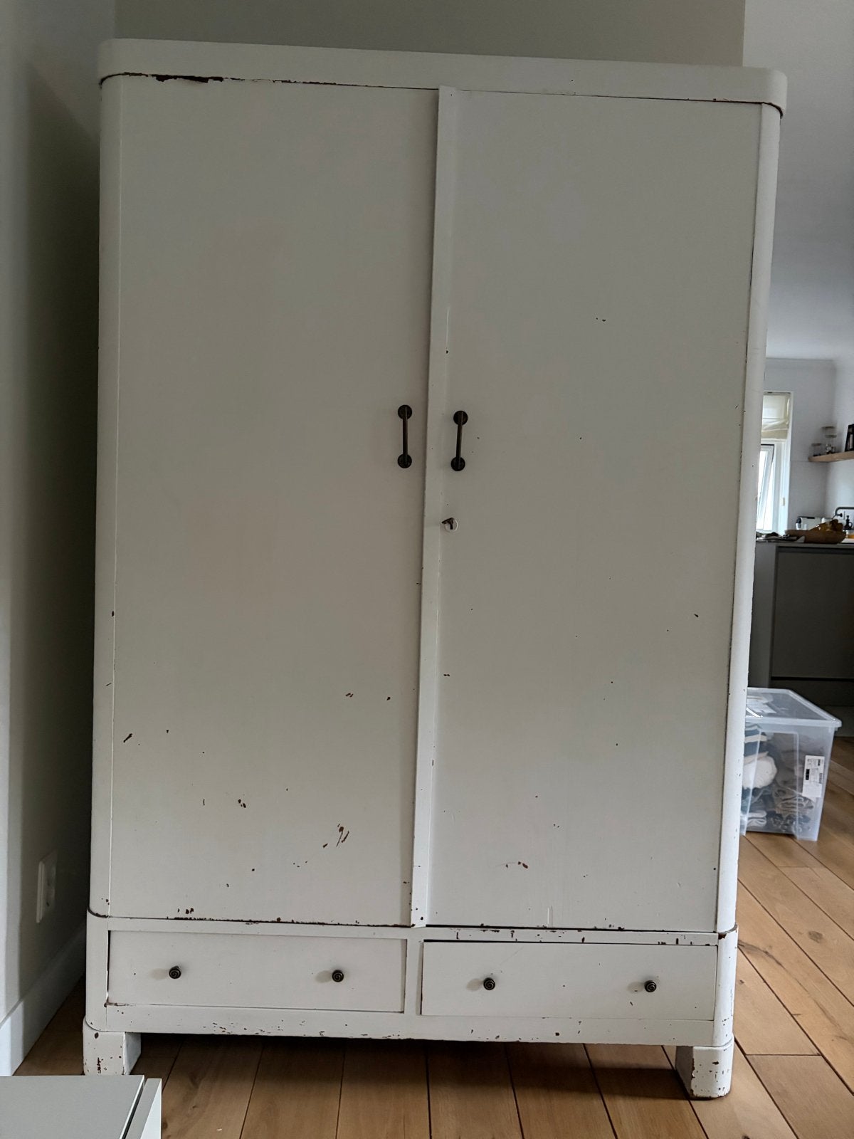 Vintage kledingkast met lades - Wit, Antiek en Kunst, Ophalen of Verzenden