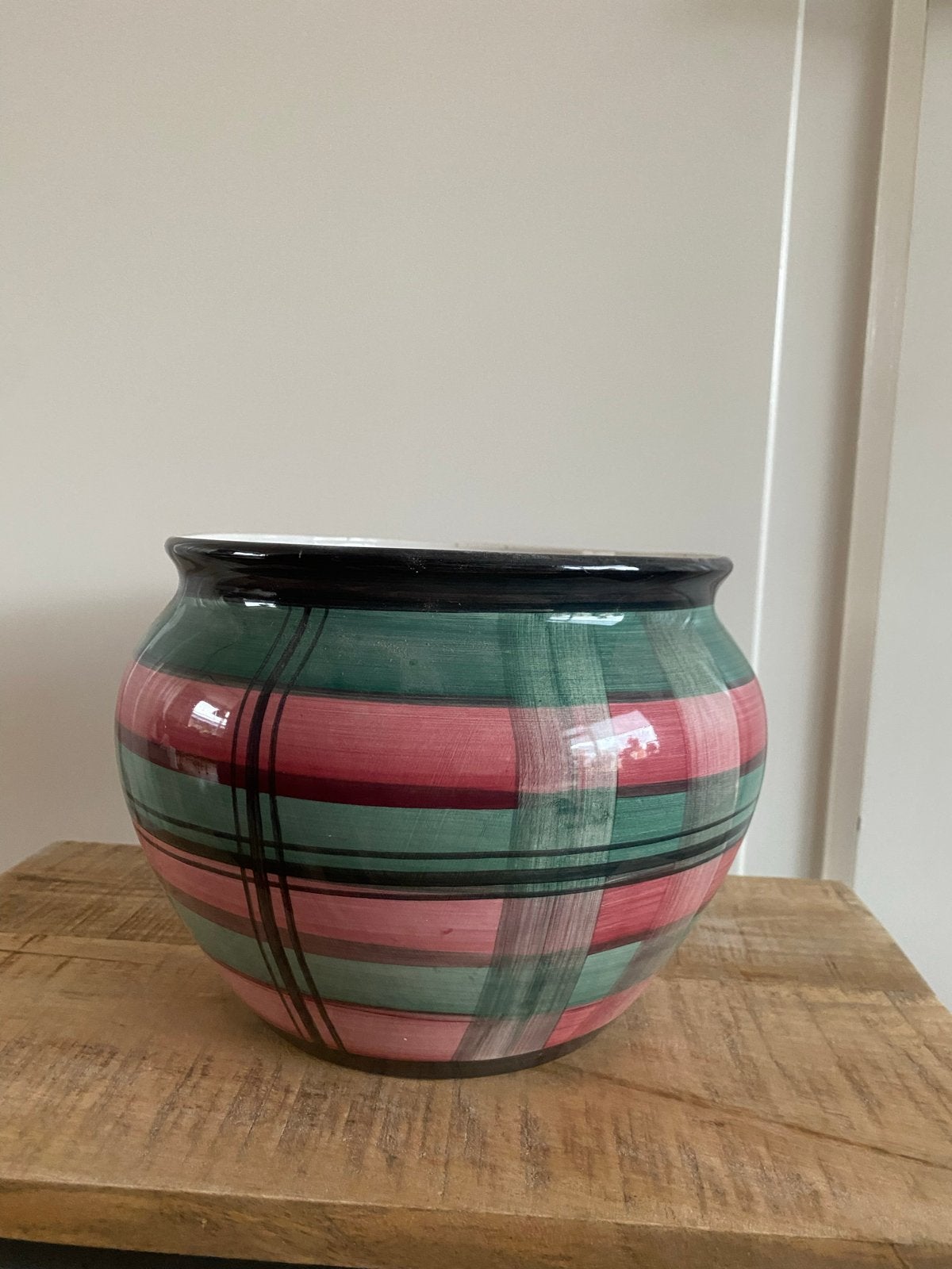 Vintage Bloempot en Vaas met Ruitpatroon, Ophalen of Verzenden
