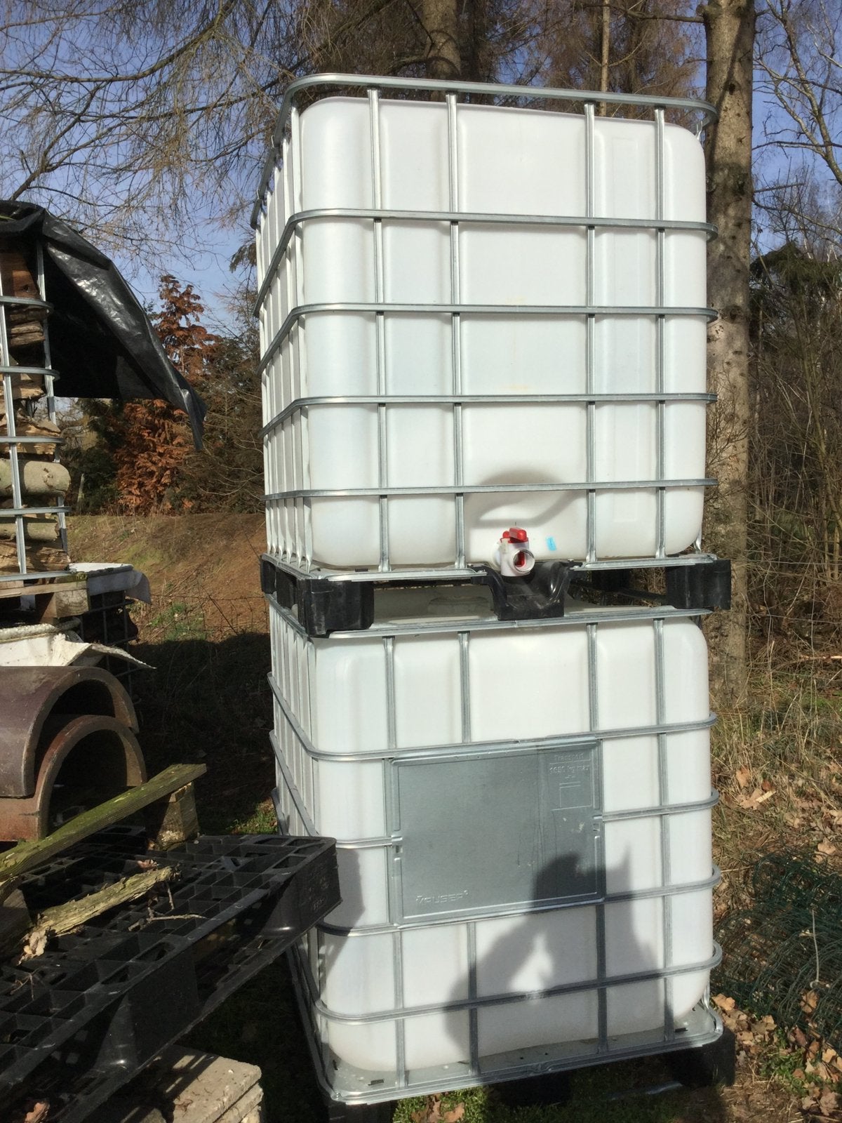 Ibc regenton houtopslag, Tuin en Terras, Regentonnen, 150 liter of meer, Ophalen, Zo goed als nieuw