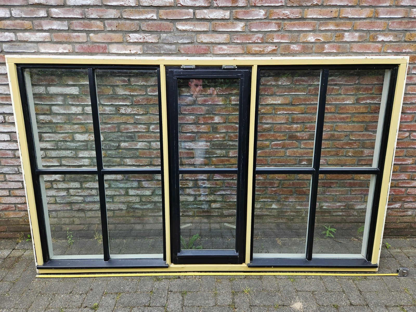 Hardhouten kozijn, 240x145 cm, met dubbel glas en uitzetraam, Doe-het-zelf en Verbouw, Kozijnen en Schuifpuien, Ophalen, Gebruikt