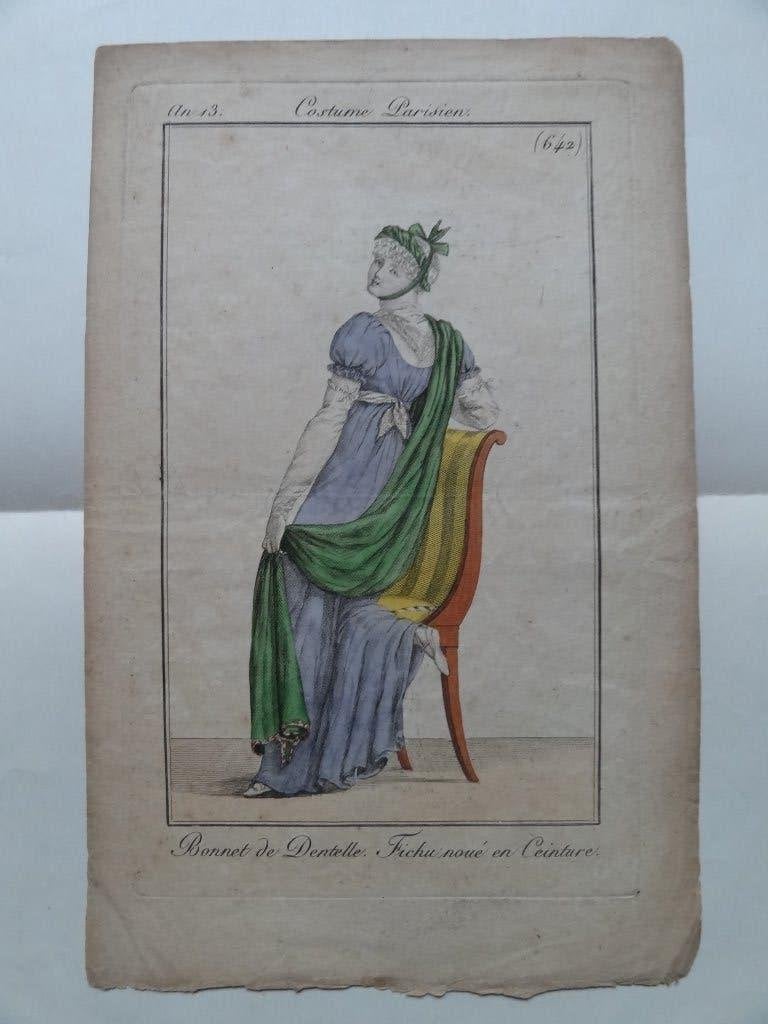 Bonnet de Dentelle, Fichu noué en Ceinture, Vernet Horace, Verzenden, Mode, Gravure, 1800 - 1899