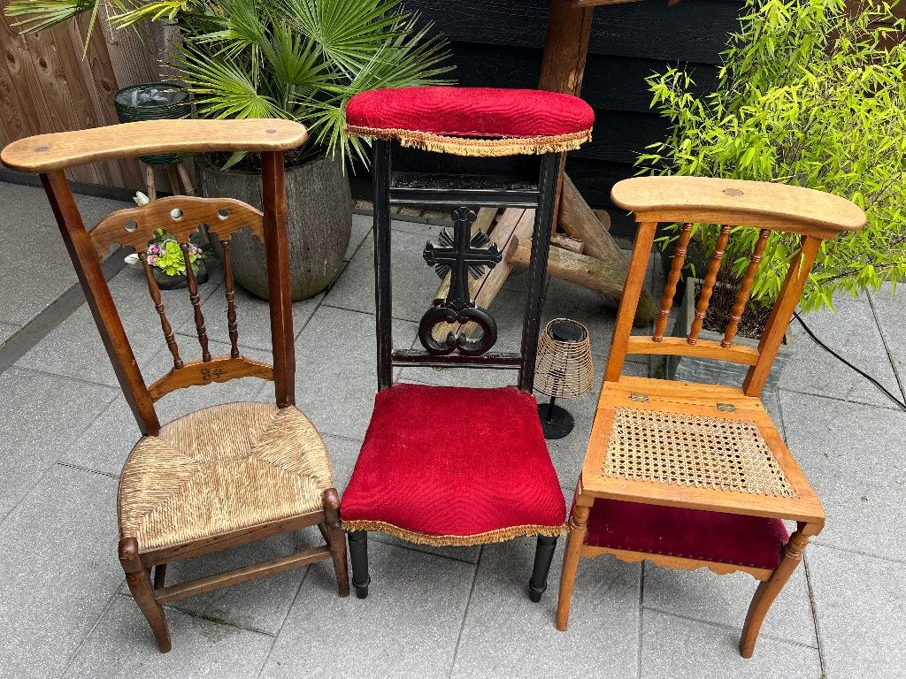 Set van 3 Antieke Kerkstoeltjes / Bidstoeltjes, Antiek en Kunst, Ophalen