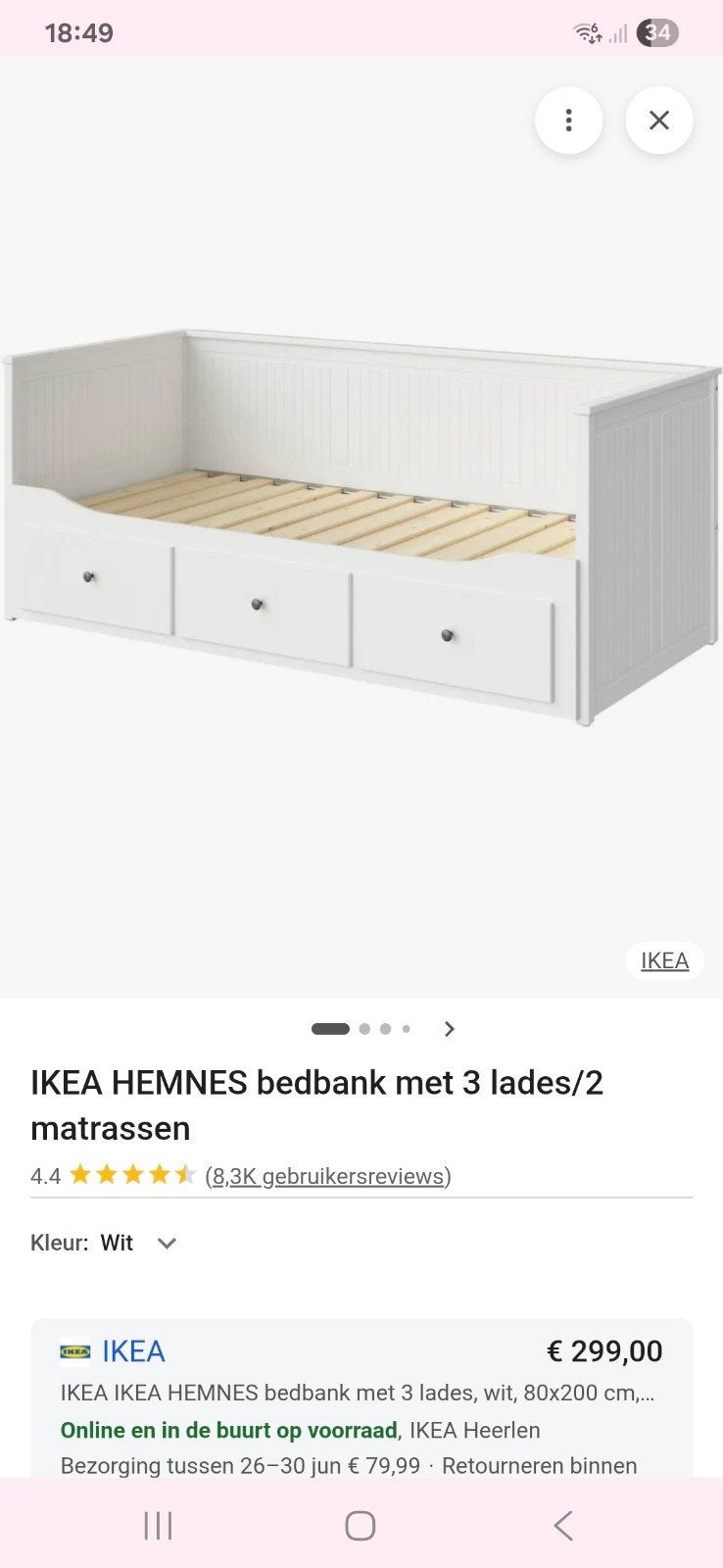 Bedabank hemnes, Ophalen, Gebruikt, Wit, Tweepersoons