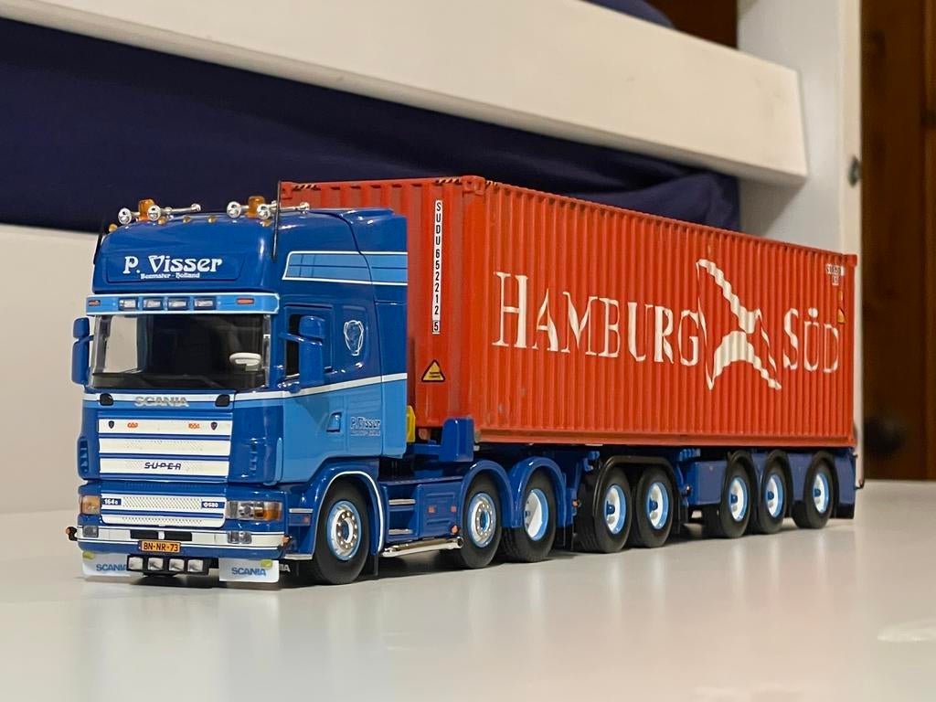 [Tekno] Scania 144 P. Visser Transport, Hobby en Vrije tijd, Modelauto's | 1:50, Ophalen of Verzenden, Zo goed als nieuw, Bus of Vrachtwagen