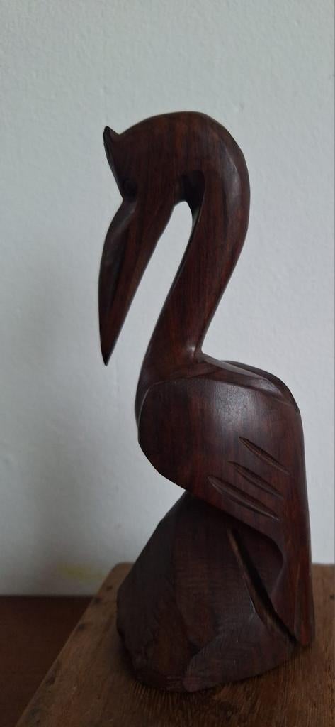 Massief uit hout gesneden reiger van Garza, Antiek en Kunst, Houtsnijwerk, Minder dan 20 cm, Ophalen of Verzenden, Gemerkt
