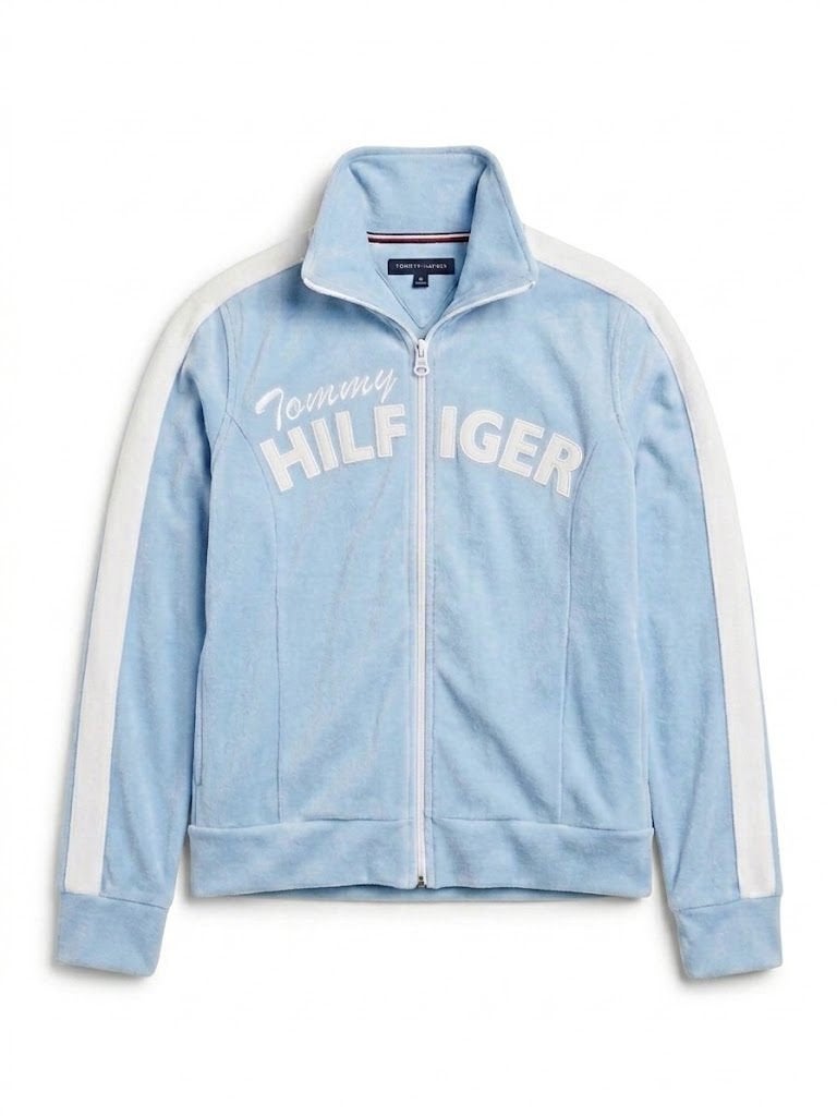 Nette lichtblauw velours trainings jack van Tommy Hilfiger., Kleding | Dames, Sportkleding, Blauw, Overige typen, Ophalen of Verzenden