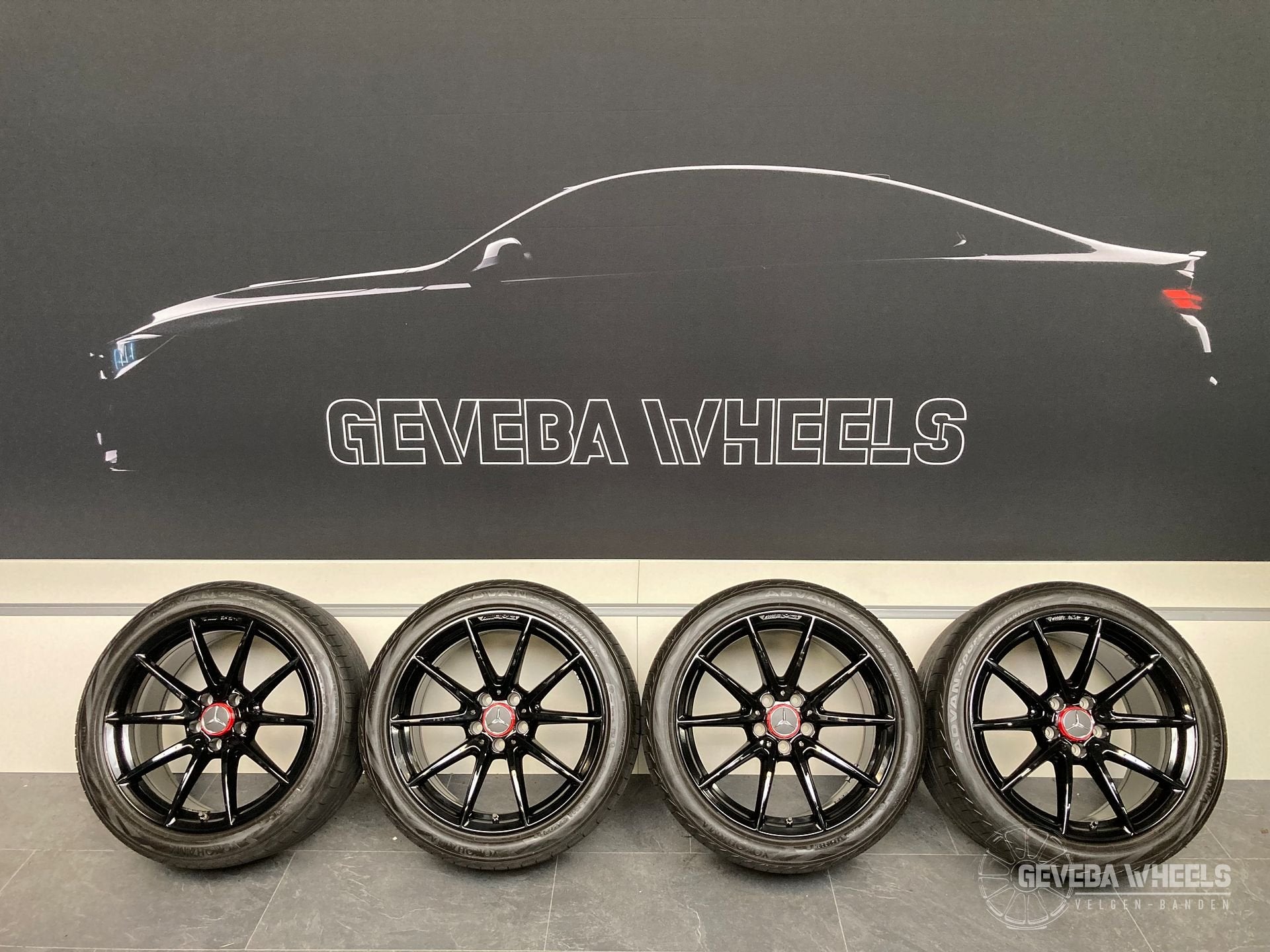 18” originele Mercedes W205 C63 velgen + banden 5x112 A20540, 18 inch, Gebruikt, 255 mm, -