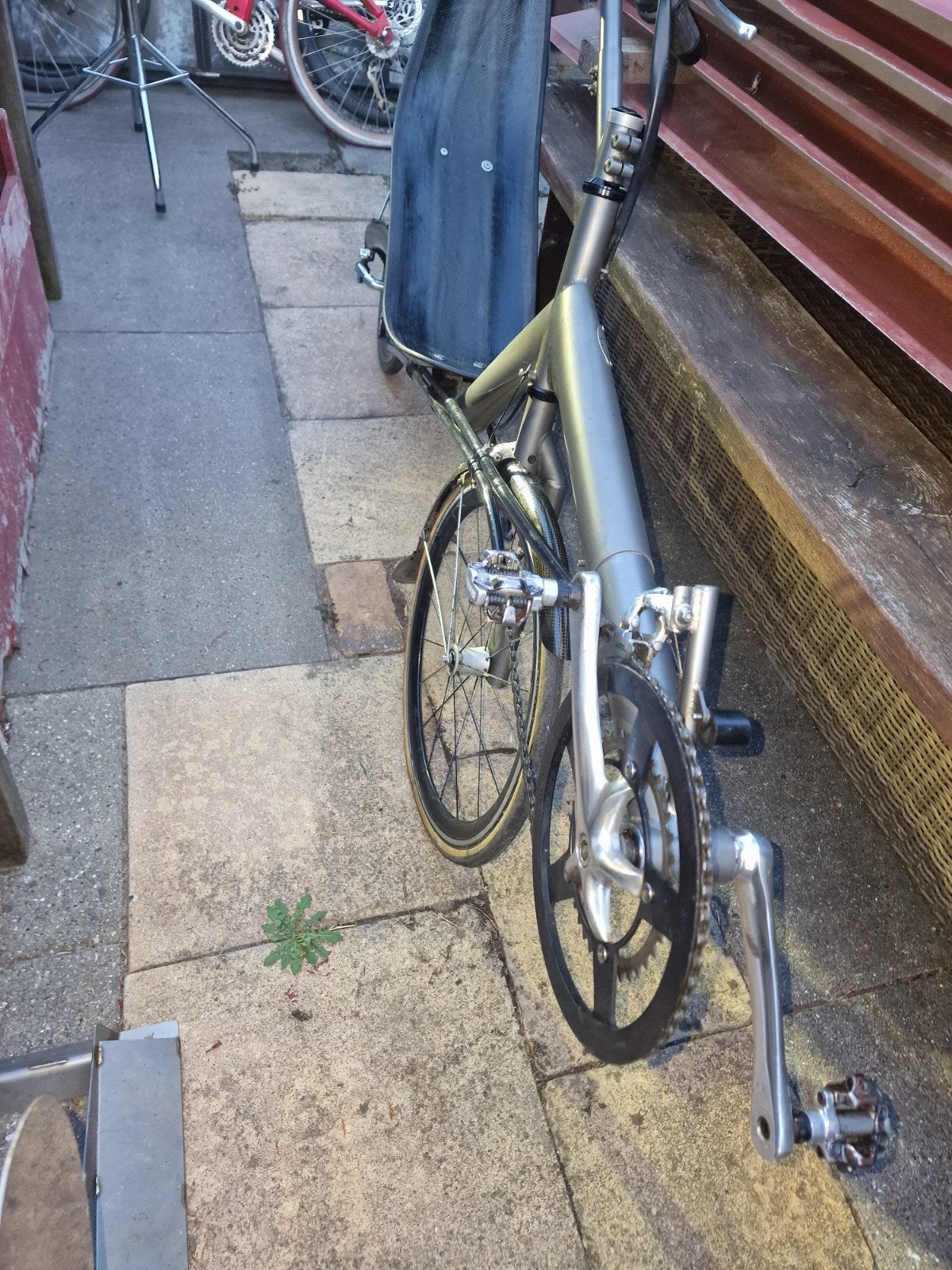 ligfiets titanium  vleugel vork stuur bagadrager, Fietsen en Brommers, Fietsen | Ligfietsen, Ophalen of Verzenden, Zo goed als nieuw