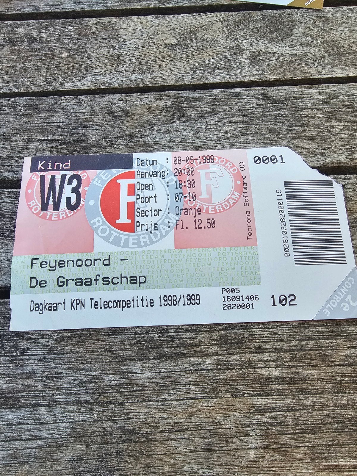 kaartje feyenoord-de graafschap 08-09-1996, Verzenden, Feyenoord, Poster, Plaatje of Sticker