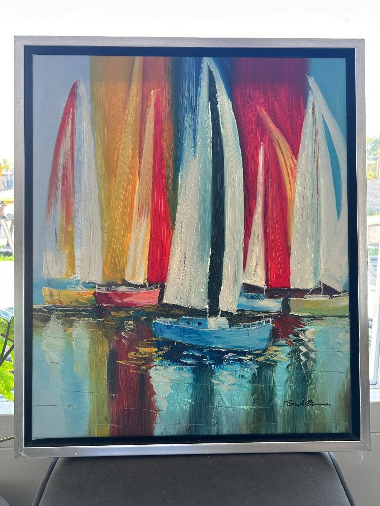 Schilderij zeilschepen, Antiek en Kunst, Voertuigen, Acrylverf, Ophalen of Verzenden, Handgeschilderd