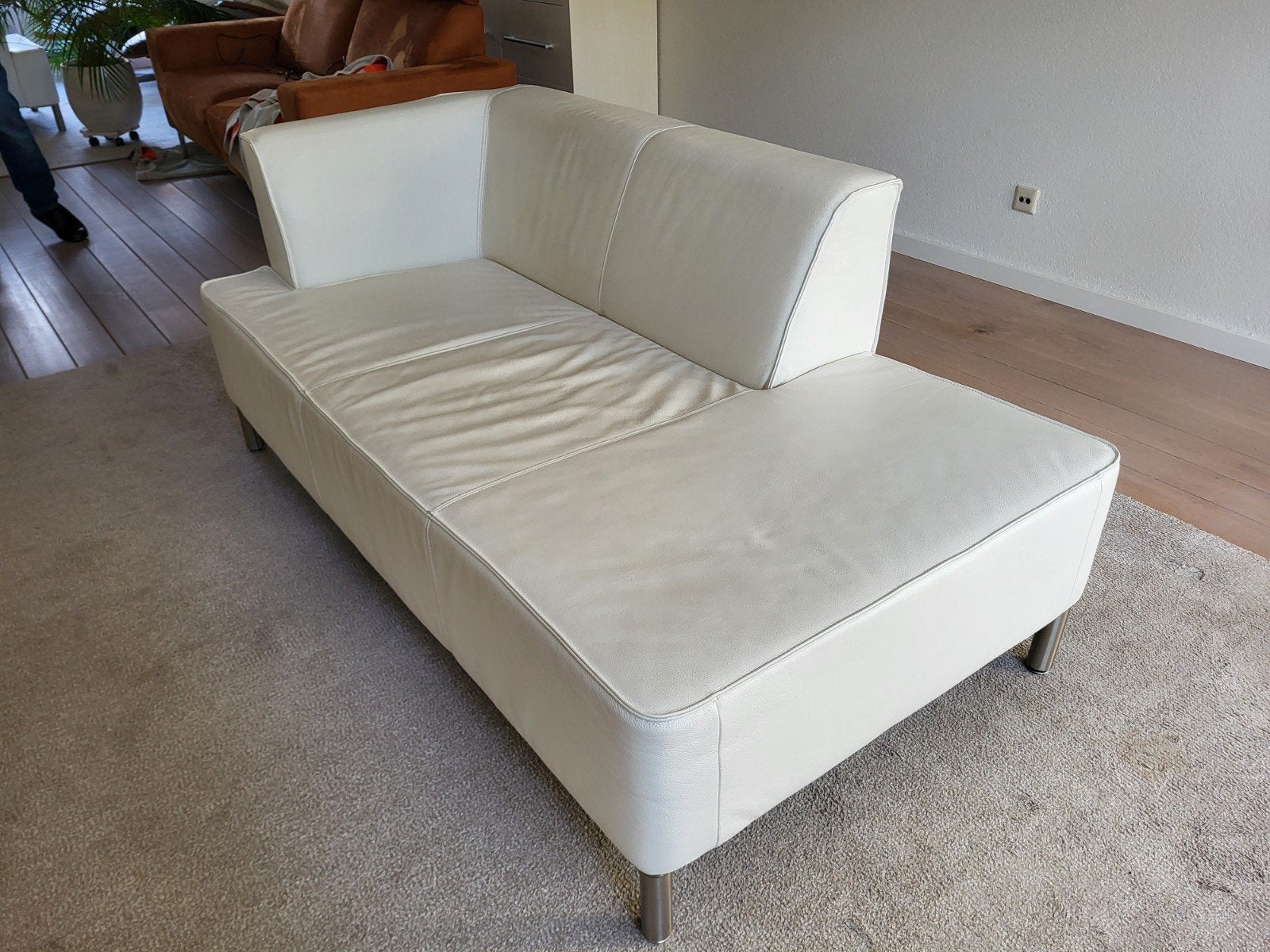 Witte leren design chaise longue, Ophalen, Eenpersoons, 150 tot 200 cm, Leer