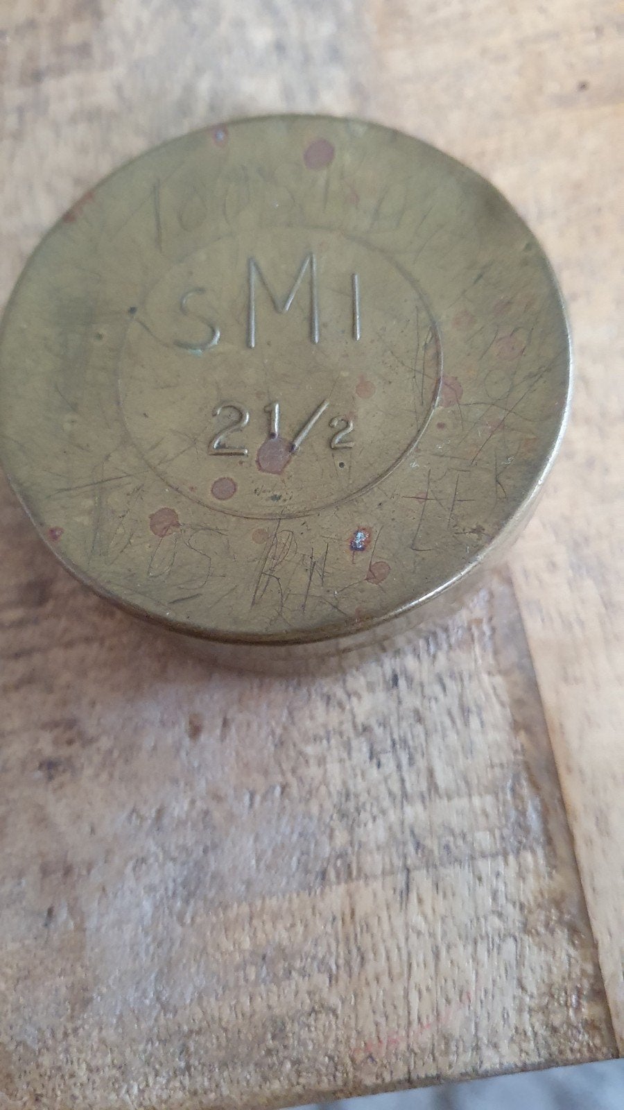 Antiek messing blikje 2 1/2 SMI, Ophalen of Verzenden