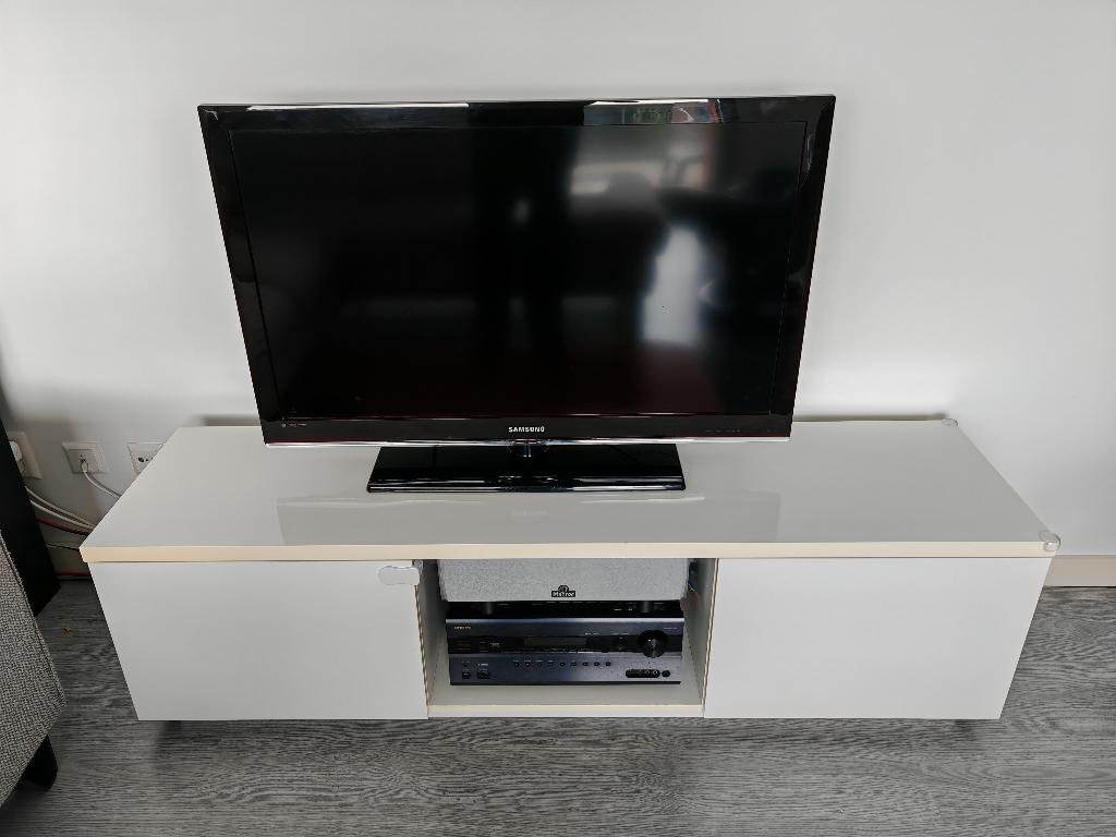 IKEA BYÅS TV-Meubel Hoogglans Wit 1604245 cm, Huis en Inrichting, Kasten | Televisiemeubels, Ophalen, Gebruikt, 150 tot 200 cm