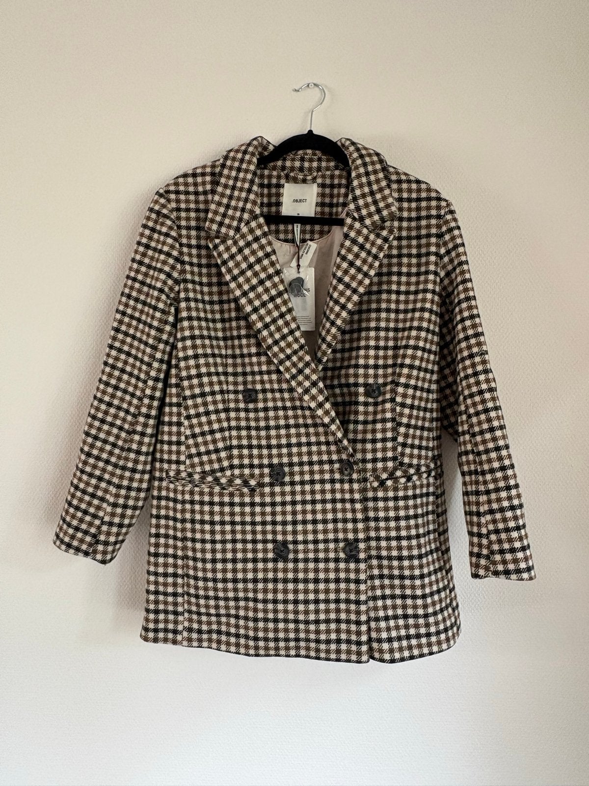 Object double breasted geruite blazer bruin maat 36, Kleding | Dames, Bruin, Nieuw, Ophalen of Verzenden, Jasje