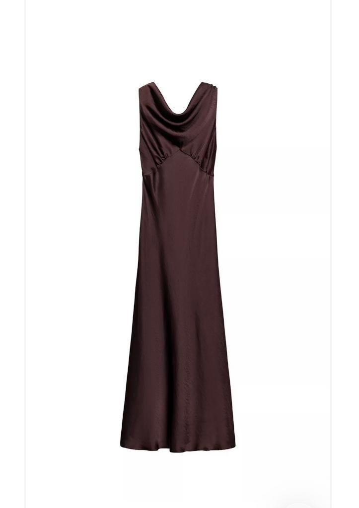 Zara satijnen jurk maat XS nieuw met open rug, Bruin, Nieuw, Cocktailjurk, Ophalen of Verzenden