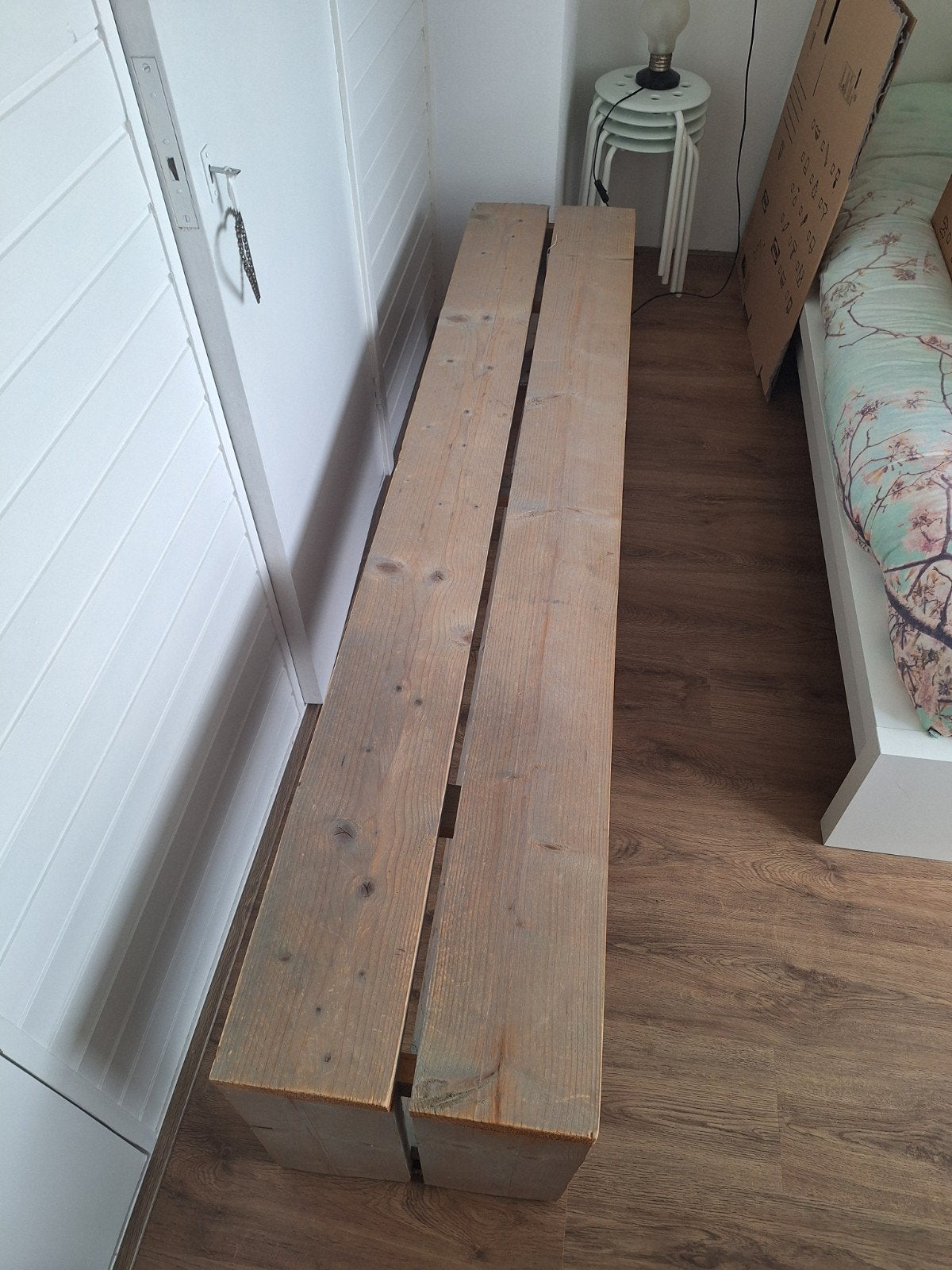 Steigerhouten bank - 200x42cm - Ideaal voor eettafel, Ophalen of Verzenden, Gebruikt, Bruin