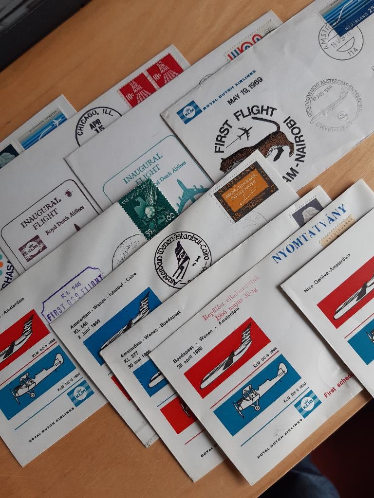 Enveloppen 1e KLM-vluchten 1958-1970, 20 stuks, € 15,00, Ophalen of Verzenden, Envelop