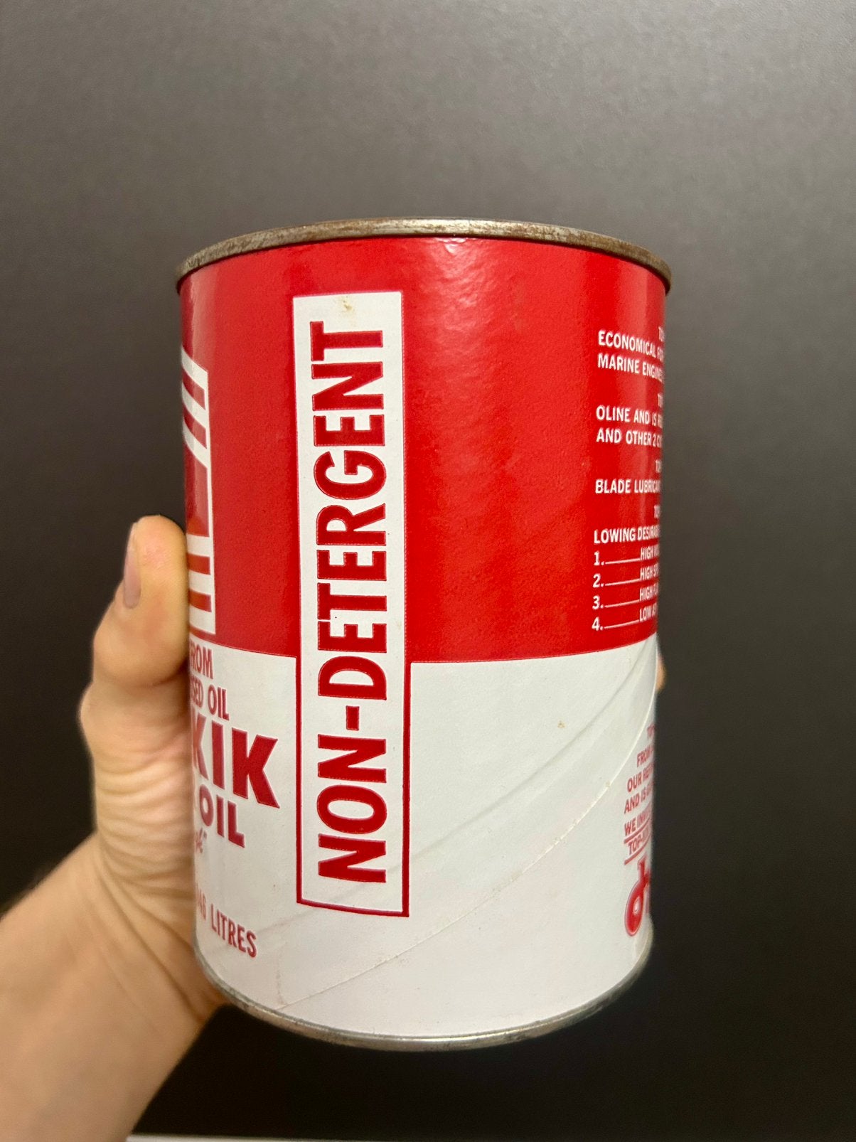 Olieblik olie blik oil can Top Kik usa quart bank mancave, Verzamelen, Ophalen of Verzenden, Zo goed als nieuw, Overige