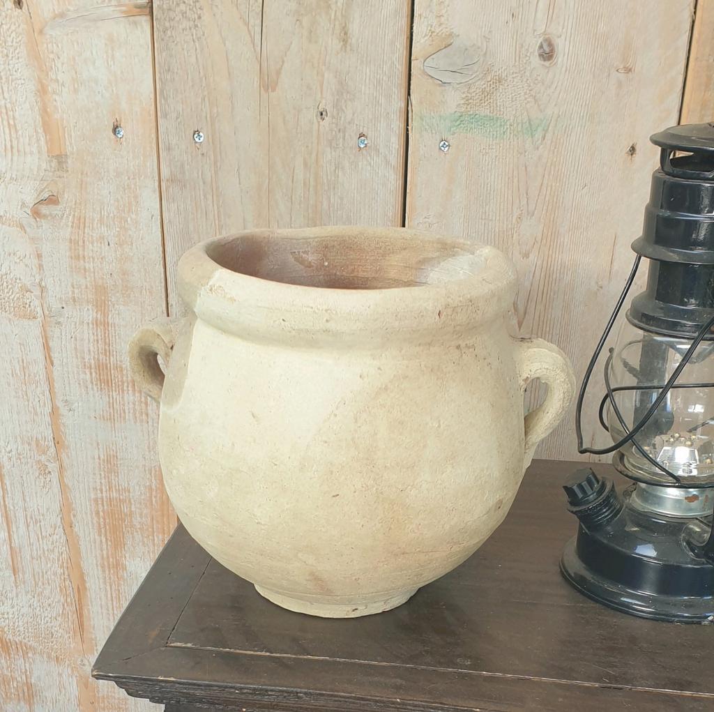 Terracotta bloempot met 2 handvaten, h 18 cm, Rond, Ophalen of Verzenden, Zo goed als nieuw, Minder dan 40 cm