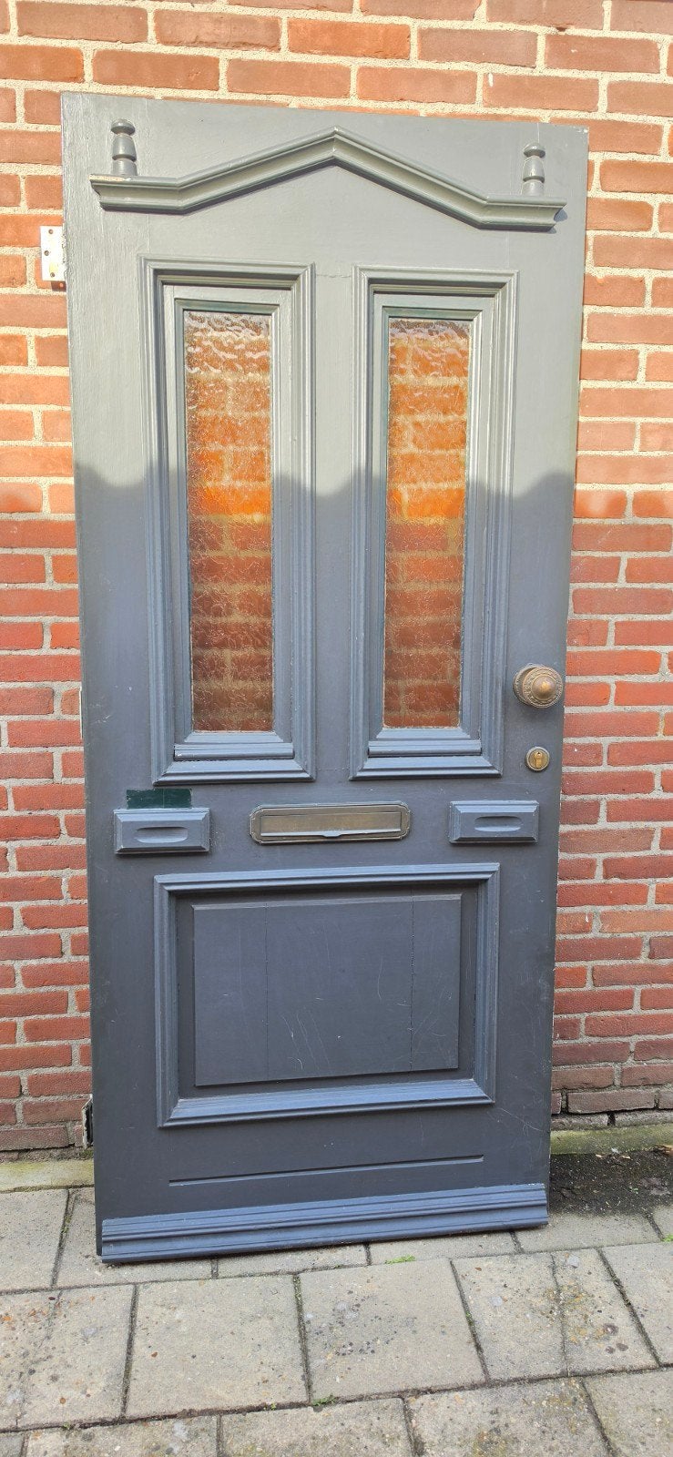 zware massieve hardhouten voordeur met glas en 2x sleutels., Ophalen, Gebruikt, Buitendeur, 200 tot 215 cm