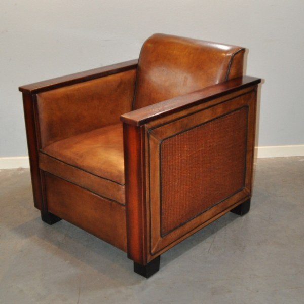 Schapenleren fauteuil model Calais, Huis en Inrichting, Fauteuils, Ophalen, 75 tot 100 cm, Zo goed als nieuw, Leer