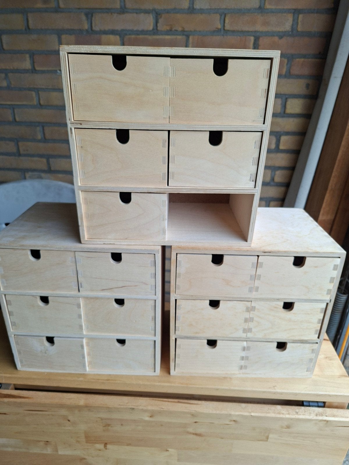Handige houten hobby bakjes - 3 stuks, Ophalen, Gebruikt, Beige, Hout