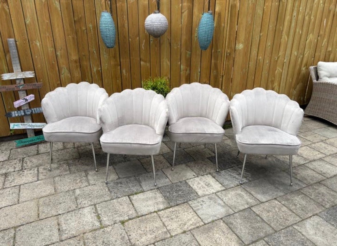 4 schelp eetstoelen velvet, Huis en Inrichting, Ophalen, Gebruikt, Overige kleuren, Vier