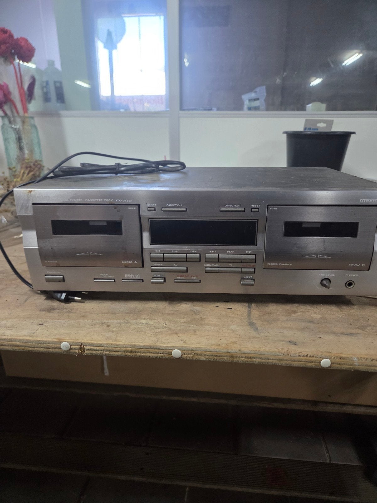 Yamaha KX-W321 Dubbel Cassettedeck - Zilver, Ophalen of Verzenden, Dubbel, Auto-reverse