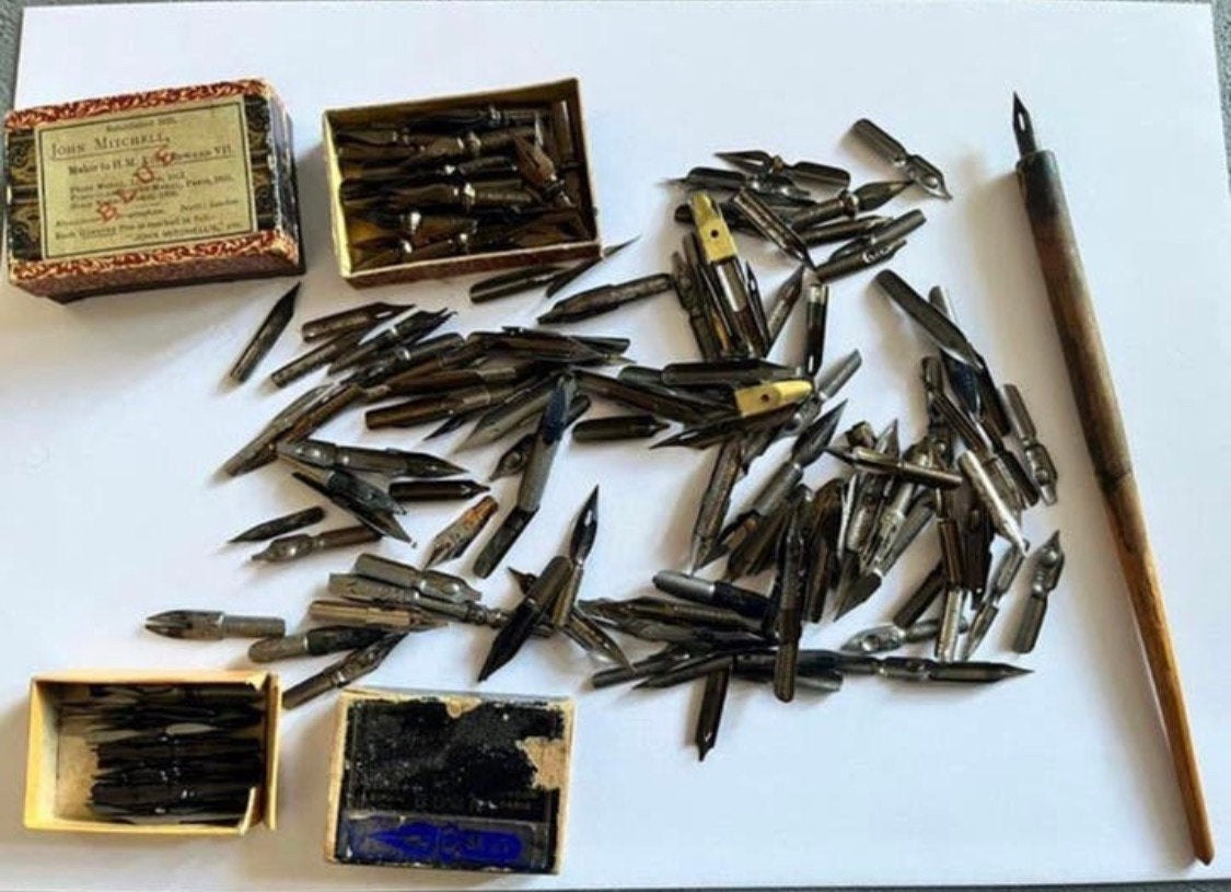 Oude antieke kroontjes pen 100 nibs pen punten kalligrafie, Verzamelen, Pennenverzamelingen, Ophalen of Verzenden, Balpen, Overige merken