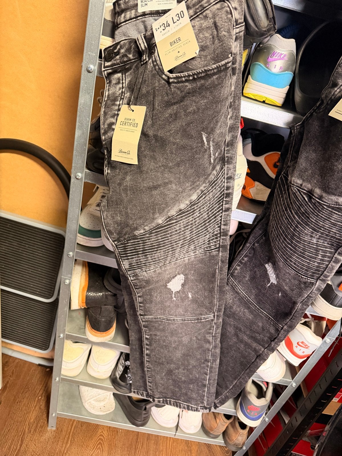 Nieuwe Biker Jeans W34 L30 - Zwart/Grijs, Ophalen of Verzenden, Nieuw, Zwart, W33 - W34 (confectie 48/50)