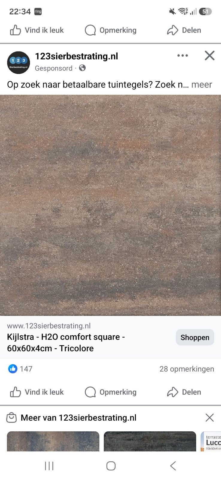 Gezocht 4 tegels comfort square tricolore, 30 cm of meer, Steen of Klei, 50 tot 150 cm, Nieuw