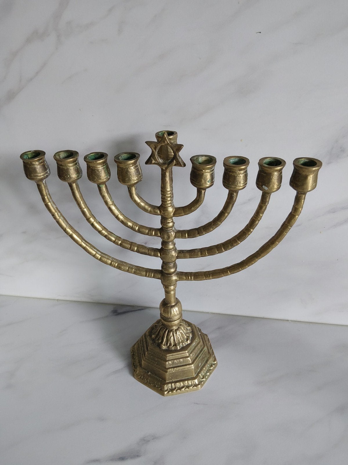Antieke 9 armige Chanoeka Kandelaar menorah  messing, Ophalen of Verzenden