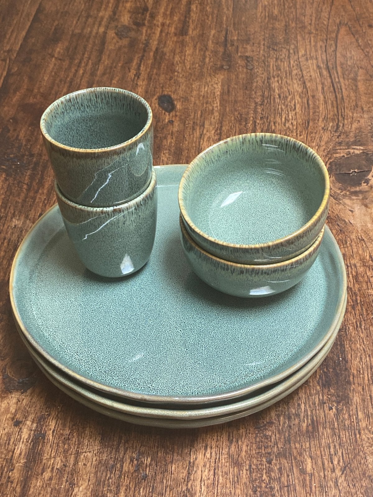 Servies set: bord, kommen en kopjes - Groen/Blauw, Ophalen, Keramiek, Zo goed als nieuw, Overige stijlen