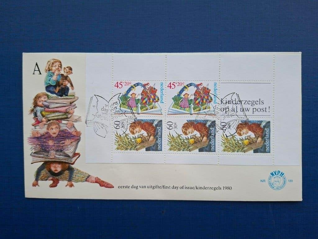 Postzegel NL 1980 FDC 189 Blok Kinderzegels 19-08, Ophalen of Verzenden, Na 1940, Gestempeld