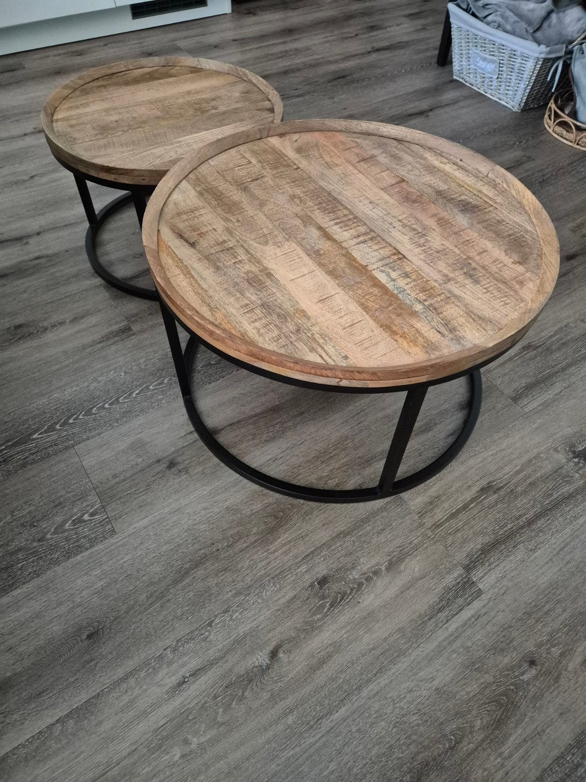 Set van 2 salontafels van mangohout, Overige houtsoorten, Minder dan 50 cm, Rond, Ophalen of Verzenden
