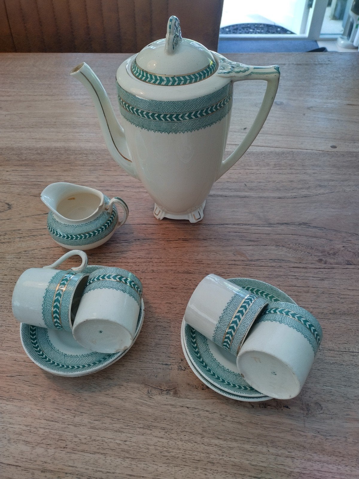Vintage koffieservies met geometrisch patroon, Antiek en Kunst, Ophalen