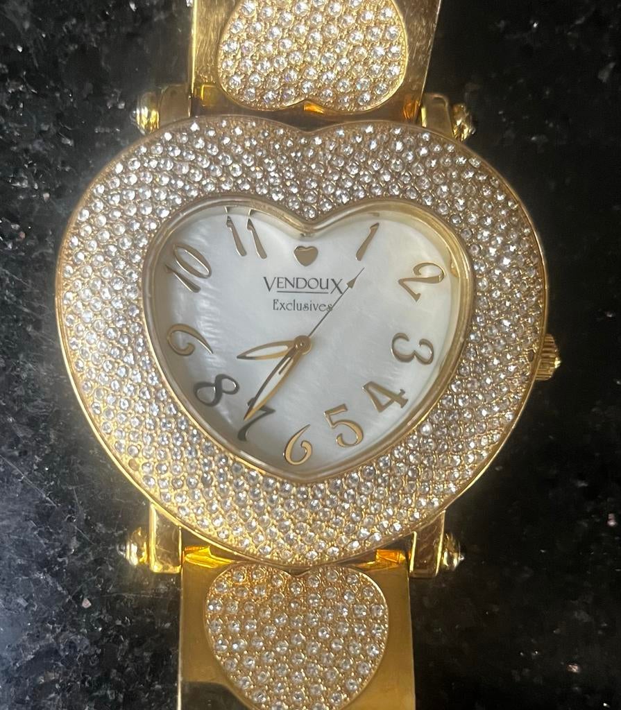 Vendoux-Love Exclusive Dames Horloge Goudkleurig Hart Strass, Sieraden, Tassen en Uiterlijk, Horloges | Dames, Overige merken