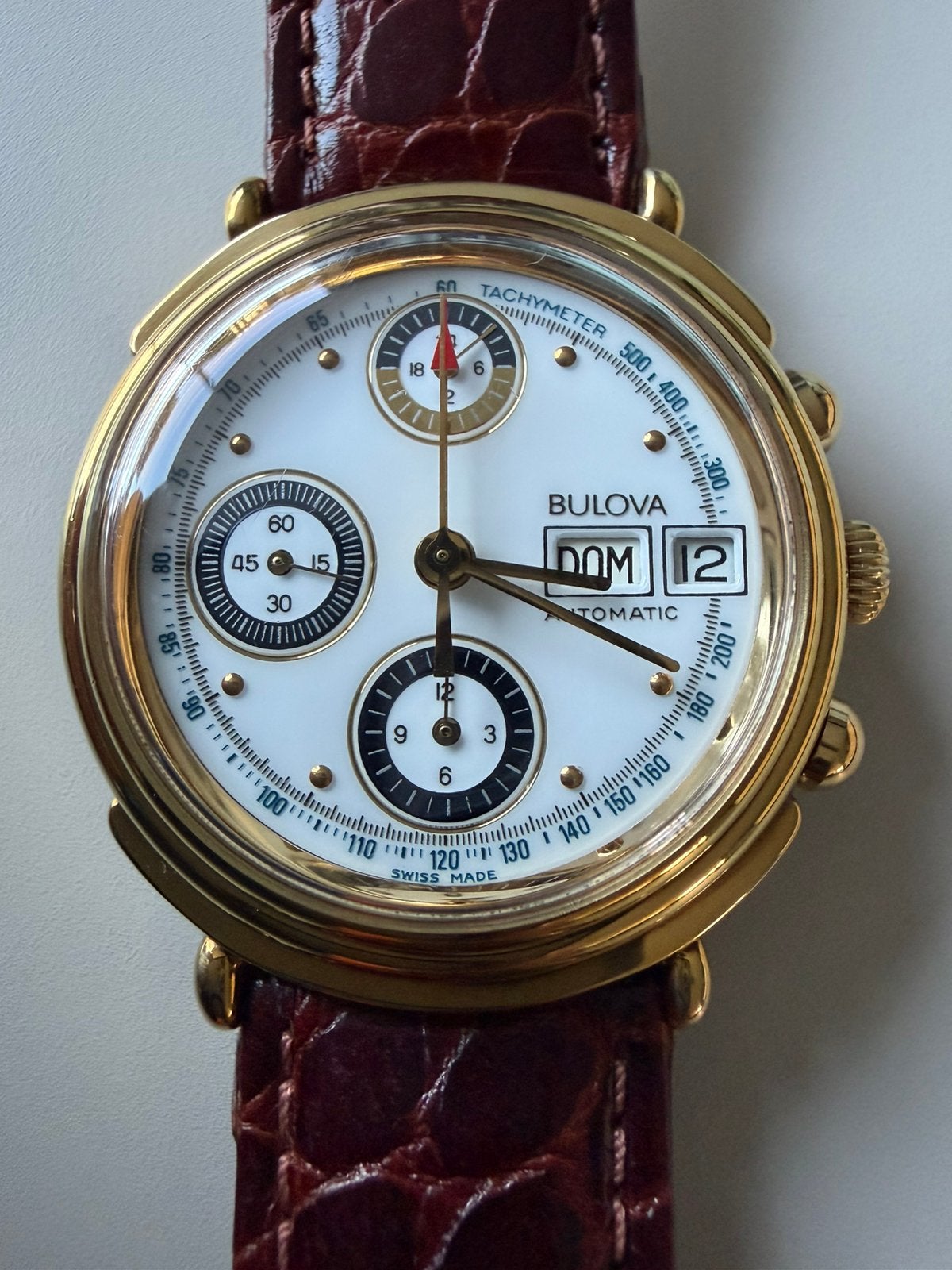 Bulova chronograaf (automaat) met Lemania 5100 uurwerk, Overige merken, Leer, Staal, Polshorloge
