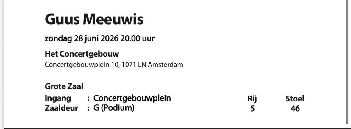 Guus meeuwis zondag 28juni concertgebouw Amsterdam, Tickets en Kaartjes, Twee personen, Juni