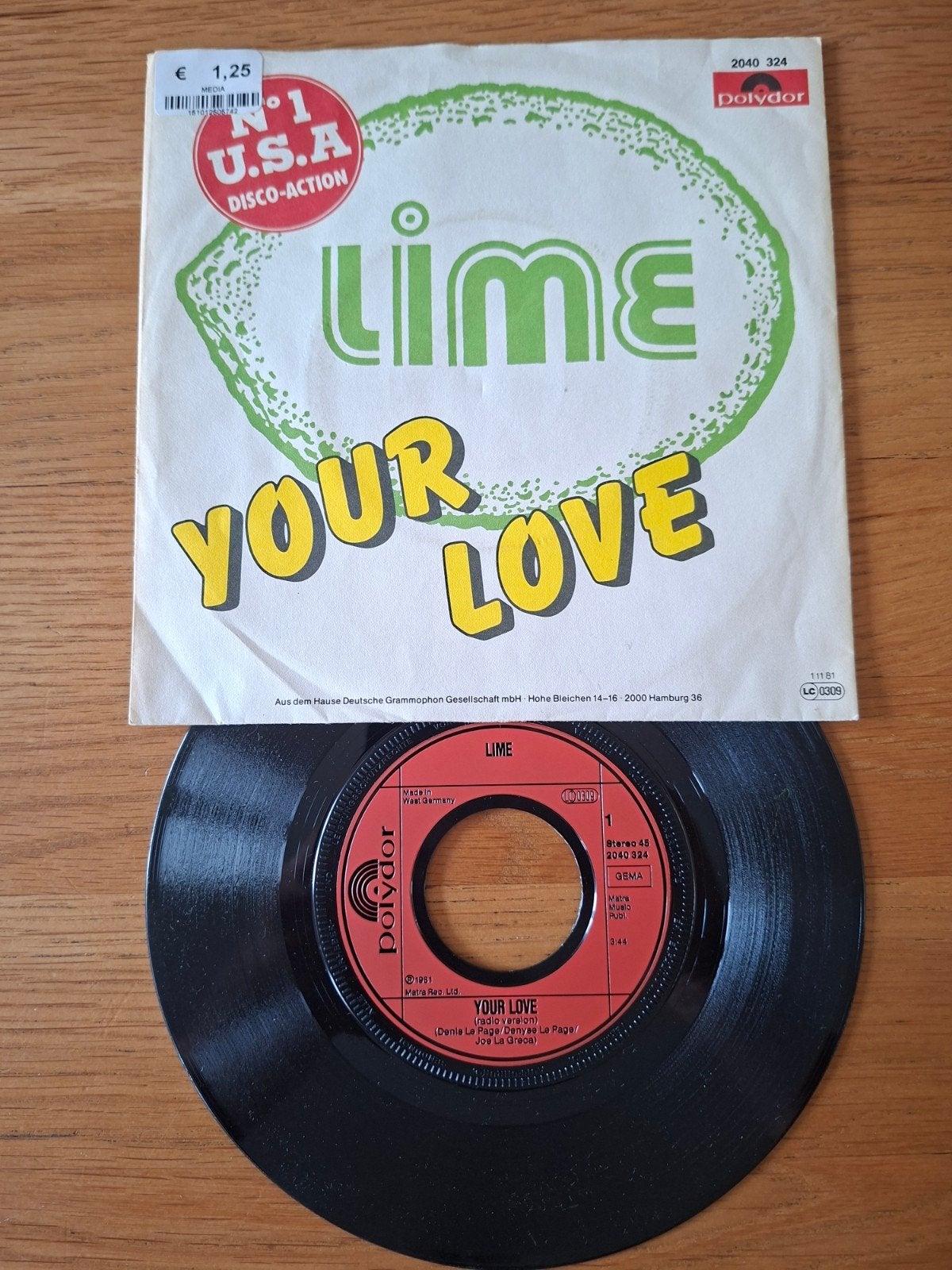 Lime - Your Love (Polydor 7 inch single), Cd's en Dvd's, Vinyl Singles, Gebruikt, 7 inch, Ophalen of Verzenden, EP